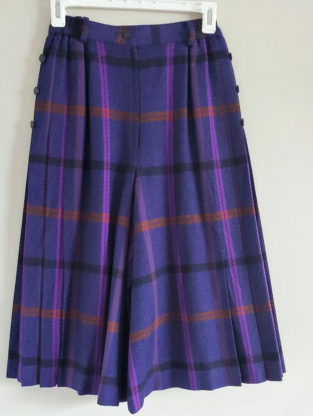 Vintage Look Purple Plaid Midi Wool Shorts Size 0 Fall Dark Preppy Academia